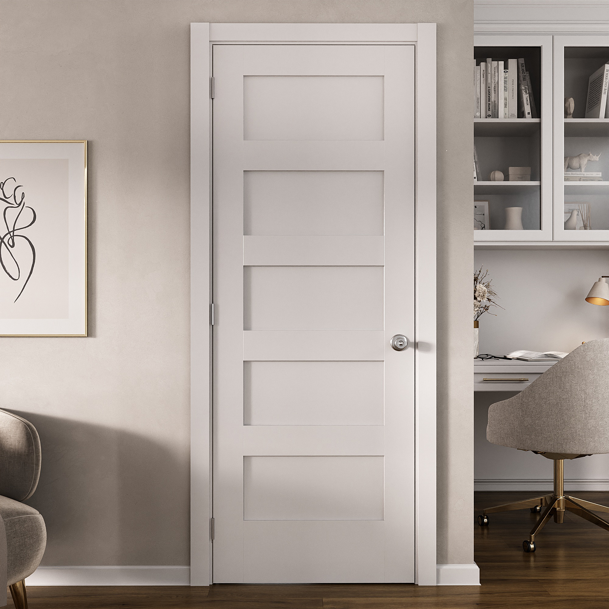 5P Shaker Flat Panel Primed Pine Door