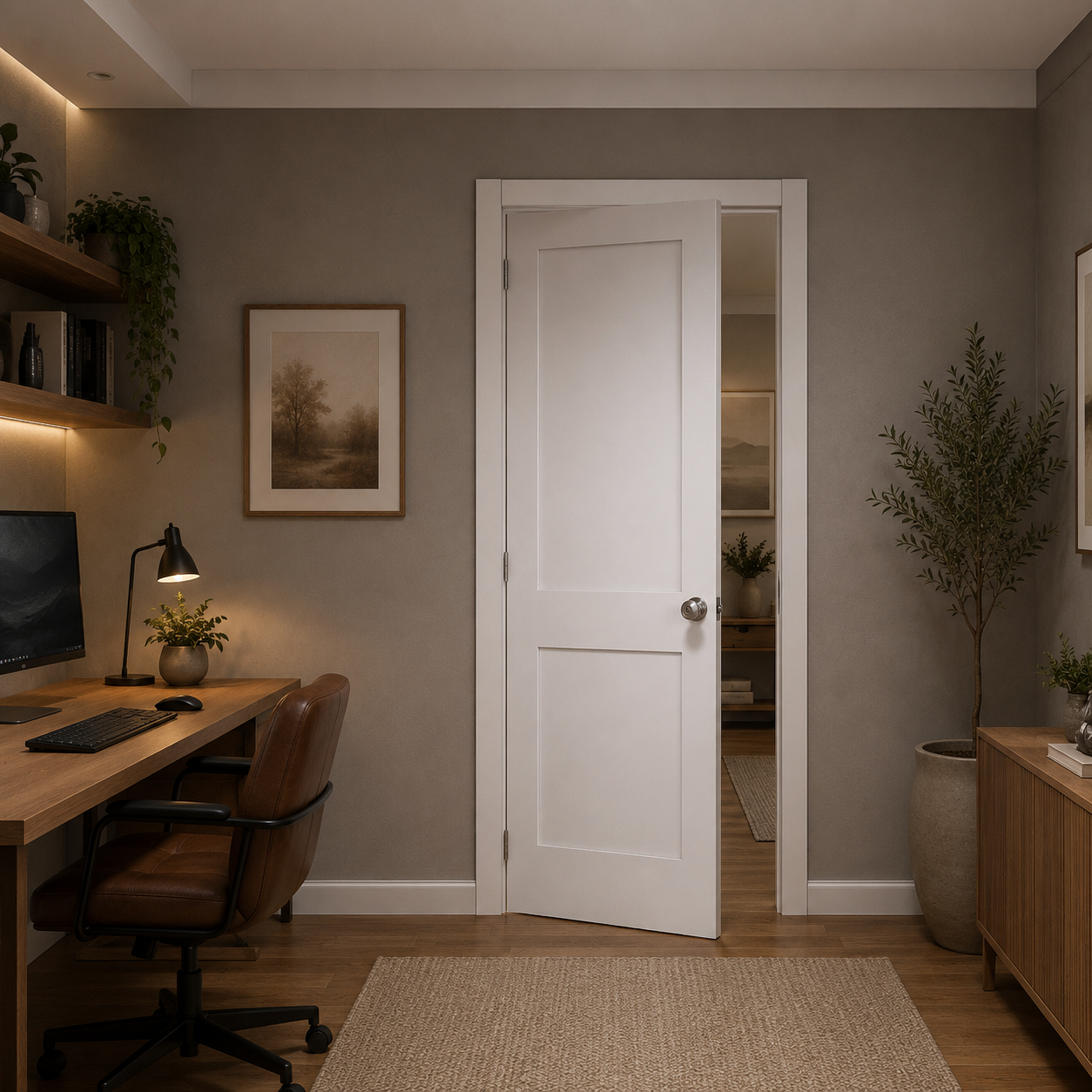 2P Shaker Flat Panel Primed Pine Door